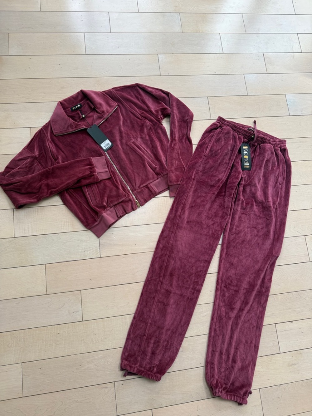 Suzie Kondi cotton Dusty Rose Velour Sweatpants unisex pants & zip jacket Set
